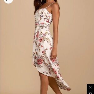 LULUS My Favorite Day Ivory Floral Print Tulip Skirt Midi Dress LARGE